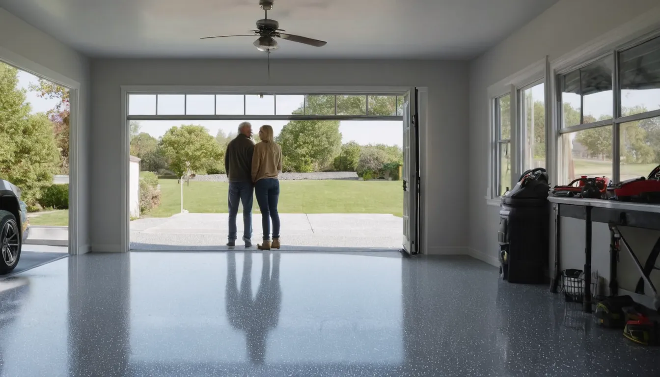 A clean, freshly coated garage floor in a Chicago home